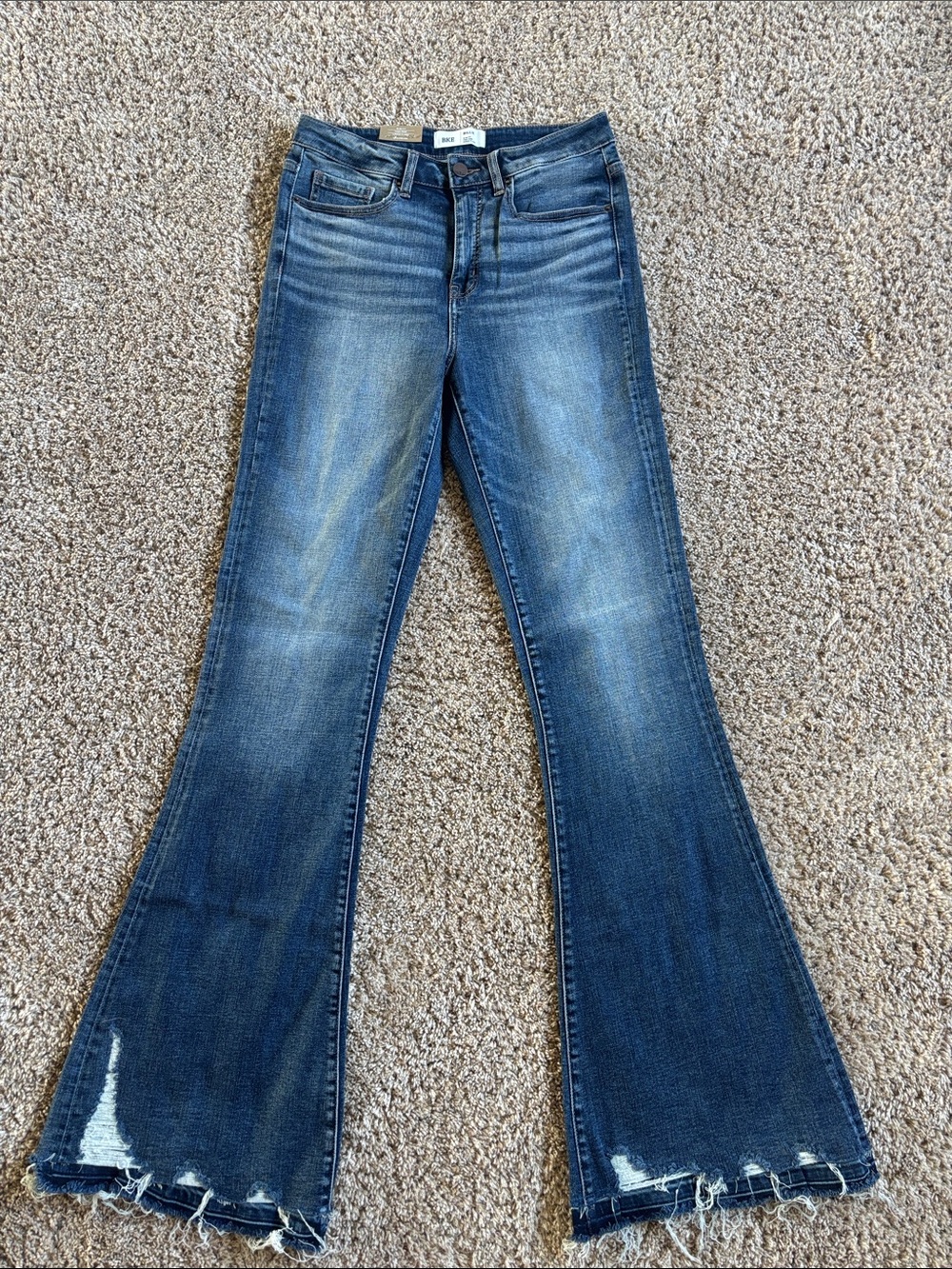 BKE Women’s Blue Distressed Flare Jeans